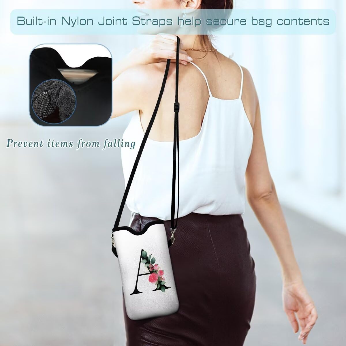 FREZORA Cell Phone Sleeves Bag Case Crossbody Neoprene Holder Lanyard Phone Pouch for Women Men 7.5 X 4.5 Inches - Letter_A - Image 5