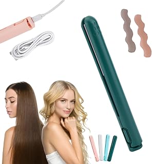 RJDJ Mini Hair Curler, 2 in 1 Mini Curling Iron for Short Hair, Mini Curling Iron Travel Size, USB Rechargeable, Portable Cordless Hair Curler and Straightener (Green)