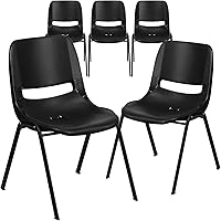 Flash Furniture Hercules Series Ergonomic Black Plastic Stacking School Chairs, Set of 5 - Lightweight, 880 lb Capacity