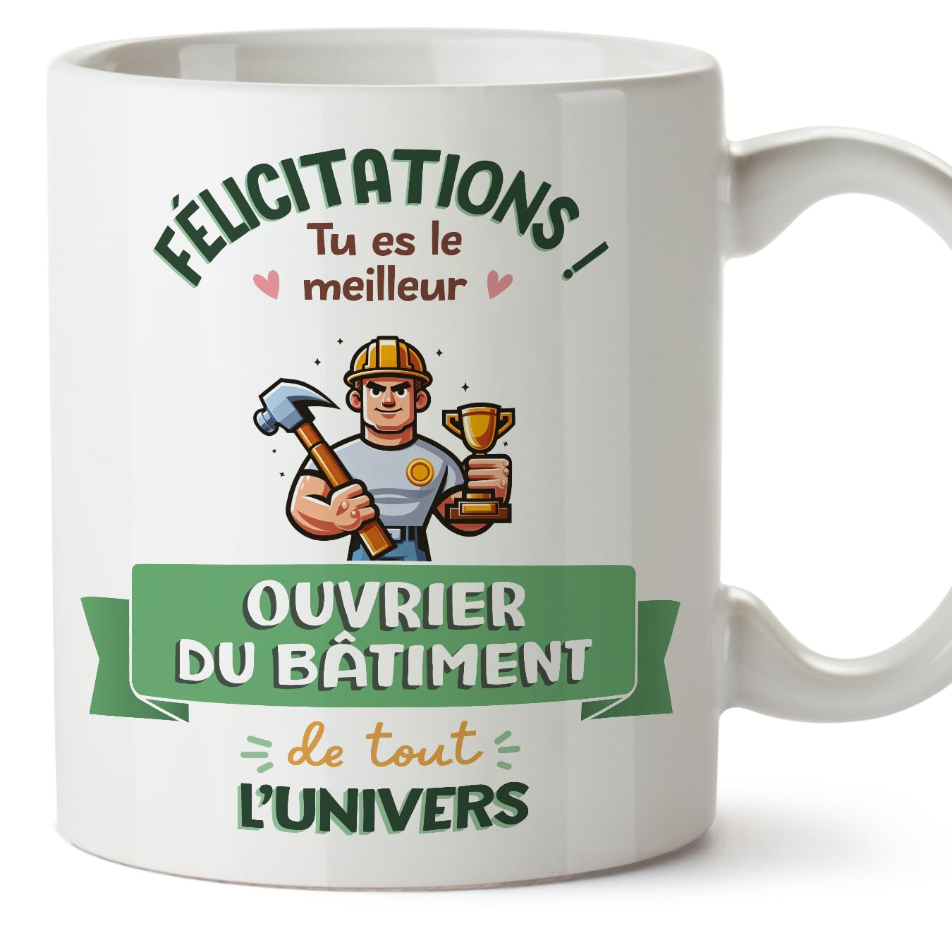 MUGFFINS Construction Worker Man Mug - in French - Meilleur Univers Trophée - Funny Gift for Colleagues - Ceramic 11oz Mug — image 1