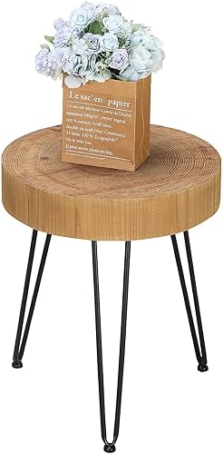 Miniatura 8 de RUSTOWN Juego de 2 mesas auxiliares redondas de granja, juego de mesa de cóctel, moderno círculo de madera natural, juego de mesa auxiliar y