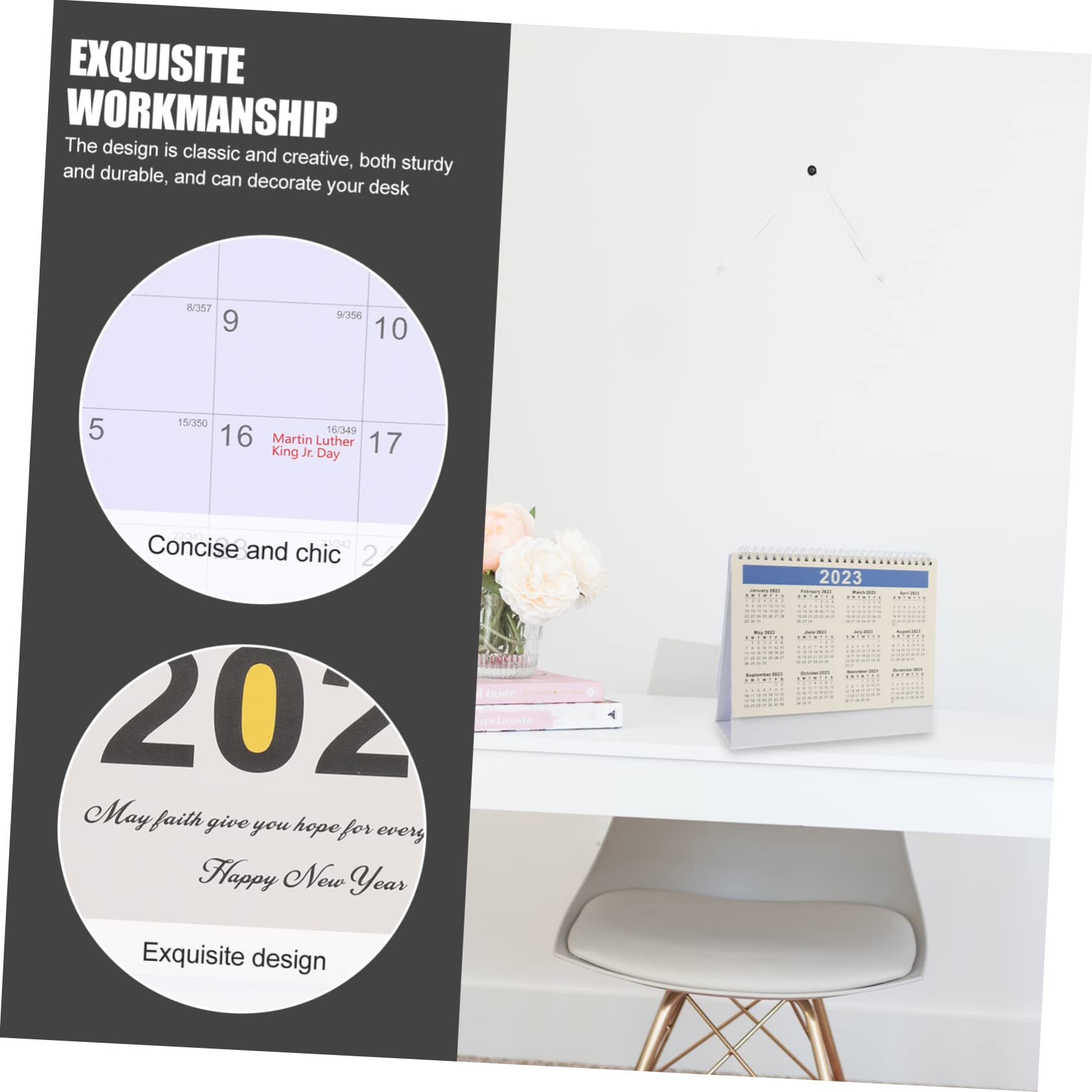 5 Stück Kalender 2023 2023 Tag Tag Tag 2023 Tag zu Tag 2023 Tischkalender Tischkalender Groß Büro Schreibtisch Dekoration Spulenkalender Weißes Papier Tragbar Vereinigte Staaten Büro