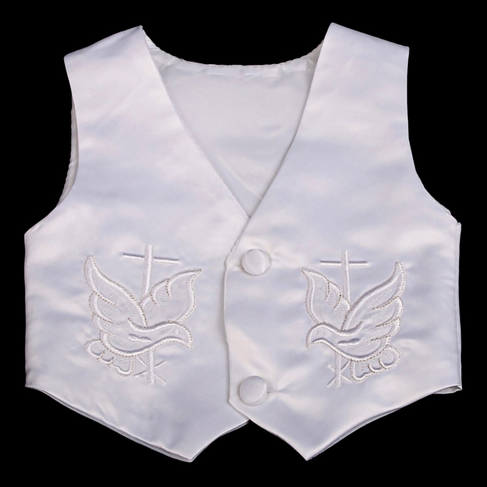 Lito Angels Satin Taufkleidung Taufanzug für Baby Junge, 4 Teiliges Taufe Weiss Anzug Set mit Taufhaube, Langarm/Kurzarm
