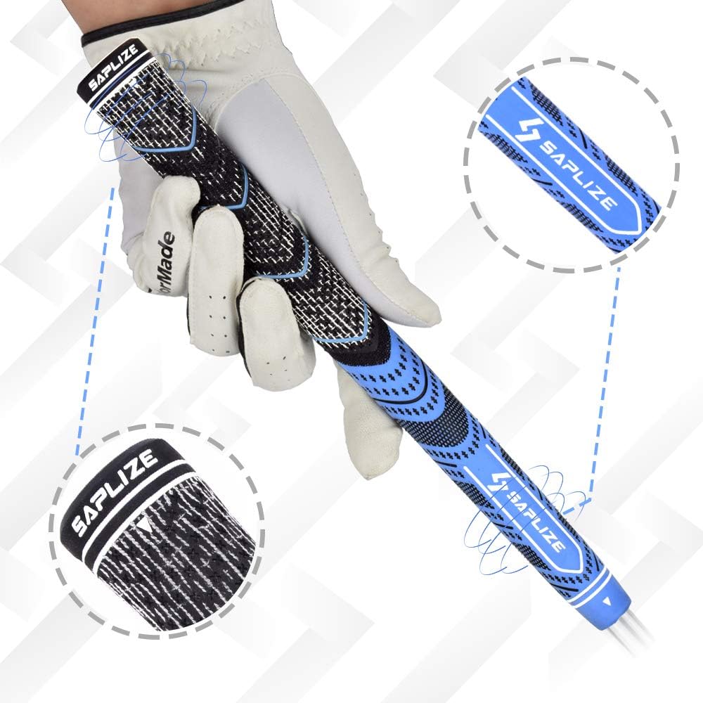 SAPLIZE 13 Golf Grips,4 Colors Available, with Tapes or with Sovlent Kit, Compound Hybrid Rubber Golf Club Grips, Standard/Midsize