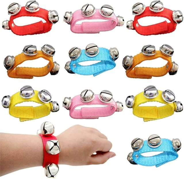 10 Pcs Multi Color Musical Rhythm Toys and Nylon Band Wrist Bell Ankle Bells Band Wrist Bell Wrist Foot Bell Instrument for Kids Baby Adult Best Holiday Birthday Party Gifts