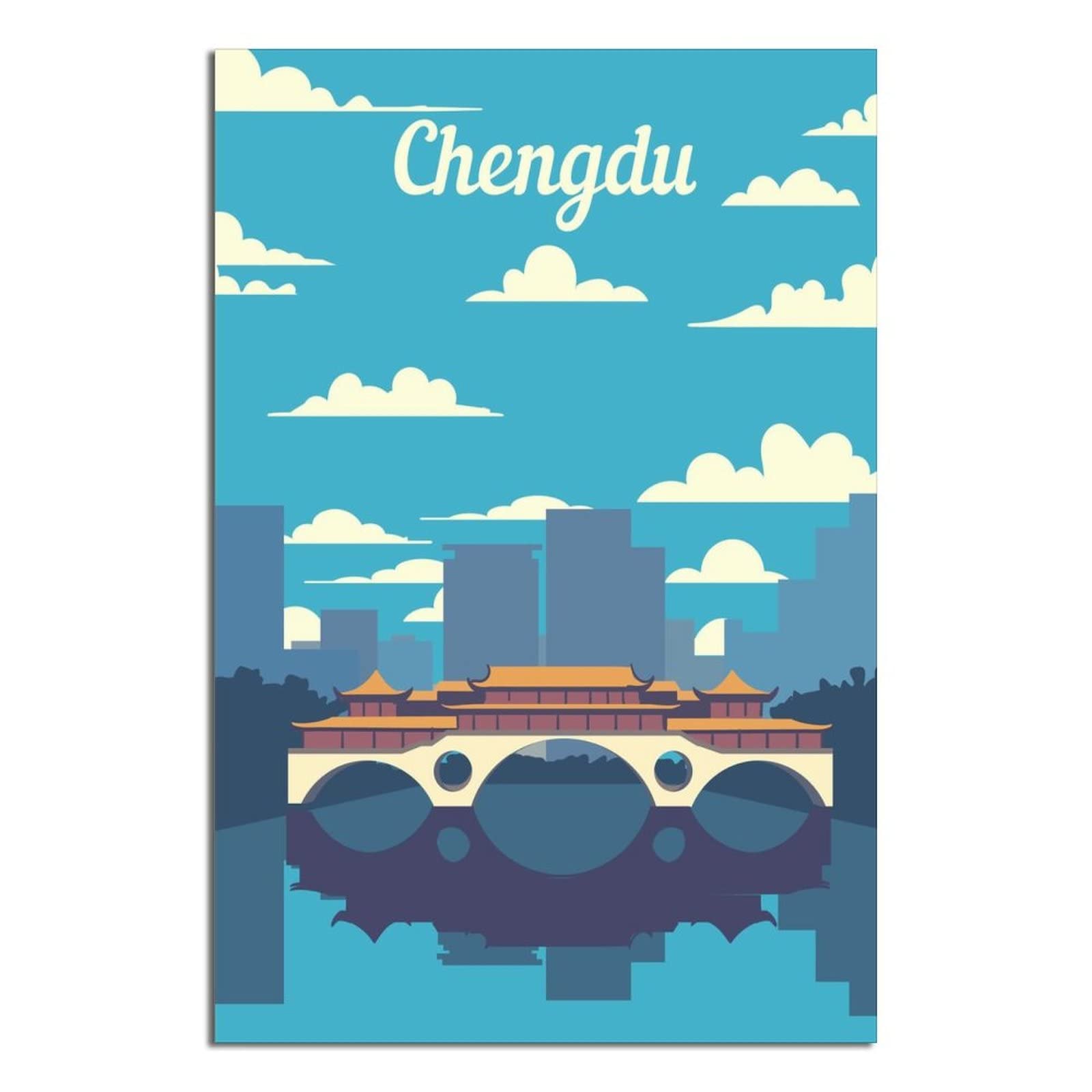 Poster Vintage Chengdu – Affiche Voyage Rétro Chine – Décoration Murale