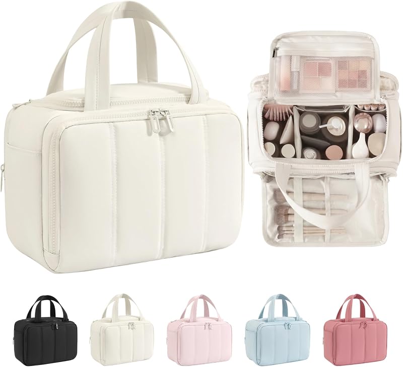 Necessaire de viagem SODEER branca com compartimentos, divisórias removíveis e alça para mala