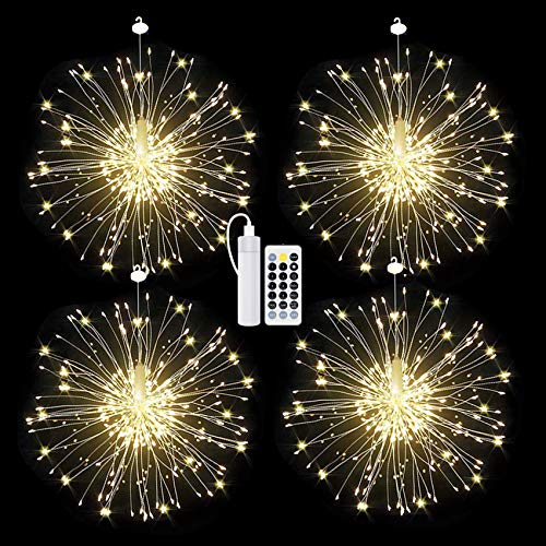 4 Packs Starburst Light, KOFOHO Firework LED String Light Rechargeable Battery Operated Fairy Light with 8 Modes Remote, IP67 Waterproof Outdoor Indoor for Christmas Halloween Party Yard Decoration