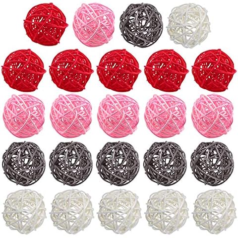 DomeStar 24 x rosa dekorative Kugeln für Schüssel, 5,1 cm, niedliche Rattan-Kugeln, Valentinstag, Schüsselfüller für Hochzeit, Party, Heimdekoration Cover