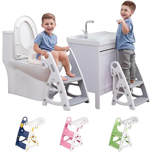 Miniatura 1 de Asiento de entrenamiento para ir al baño Asiento de baño 2 en 1 para inodoro y cuarto de bebé, taburete para fregadero con escalera ajustable en
