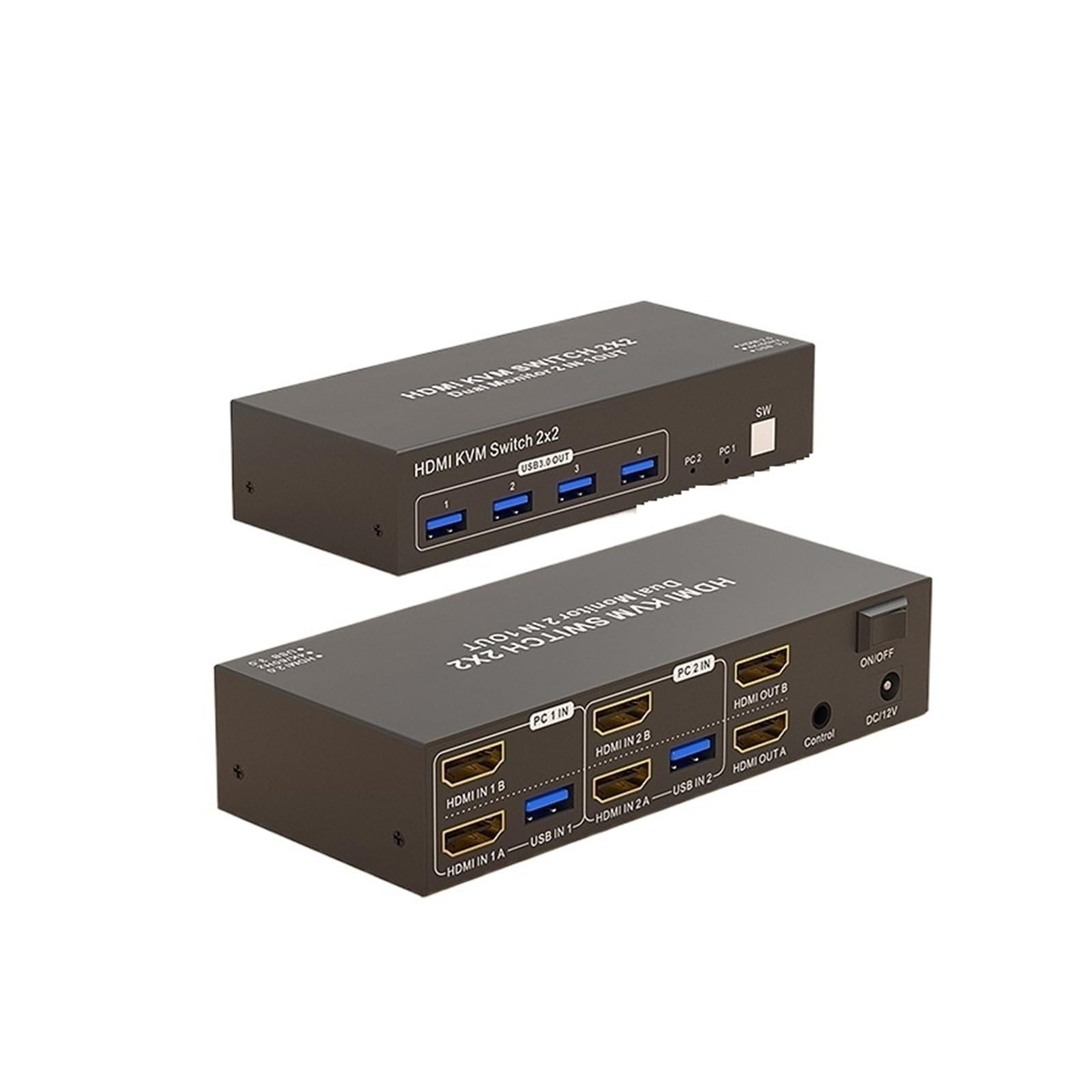 4k 60hz hdmi kvm switch dual monitor 2 computers, hdmi usb 3.0 kvm switcher extended display for 2 pc share mouse keyboard(hdmi in hdmi out)