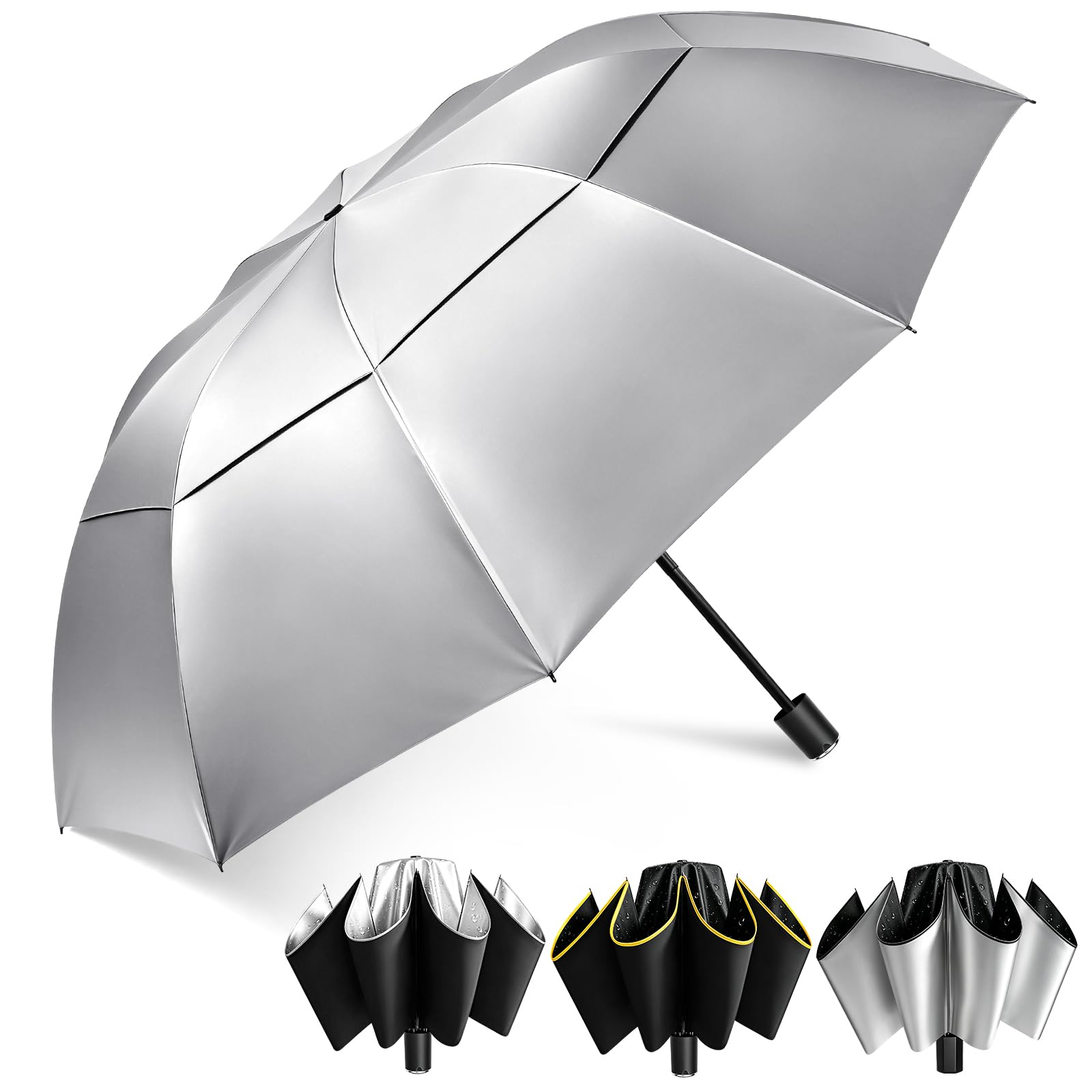 Kalolary Windproof Umbrella, Golf Umbrella, Large Double Canopy, Sliver