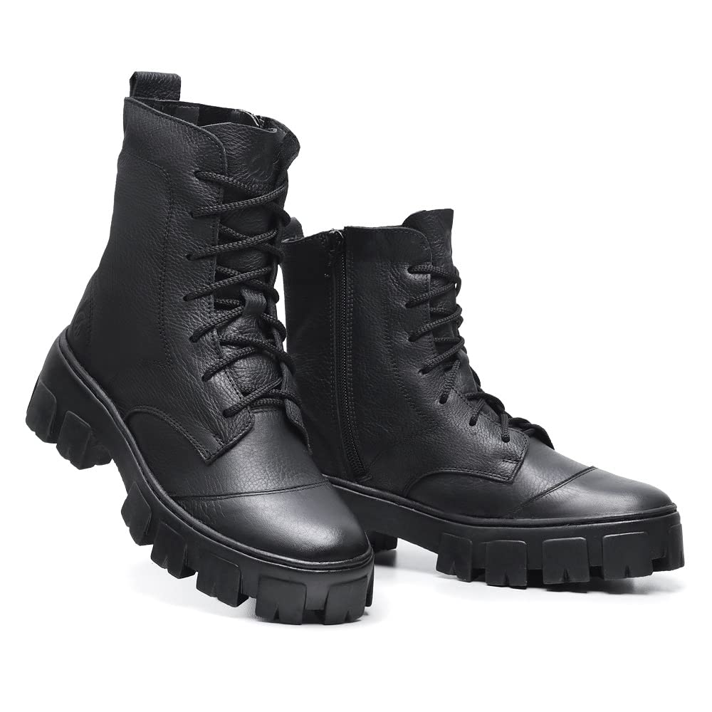 Coturno Feminino em Couro Premium, Bota Tratorada com Cadarço e Zíper Lateral, Solado Robusto em promoção! Veja a oferta e mais achadinhos de Botas 5 Hoje é o melhor dia para comprar Coturno Feminino em Couro Premium, Bota Tratorada com Cadarço e Zíper Lateral, Solado Robusto com aquele preço maroto! Promoção! Aproveite a oferta! 5