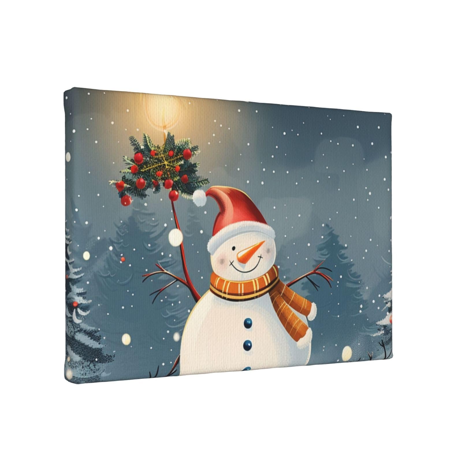 YKLJG Merry Christmas Printed Wall Art Canvas Painting 30x20 CM Wooden Framed Picture Painting Artwork Prints for Bedroom Kitchen Home Office Decor