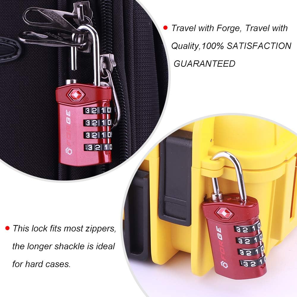 Forge Quality 4 Digit TSA Approved Luggage Lock 2 Red Locks with Open Alert Indicator, Alloy Body for Pelican case, Suitcase, Gym Locker.
