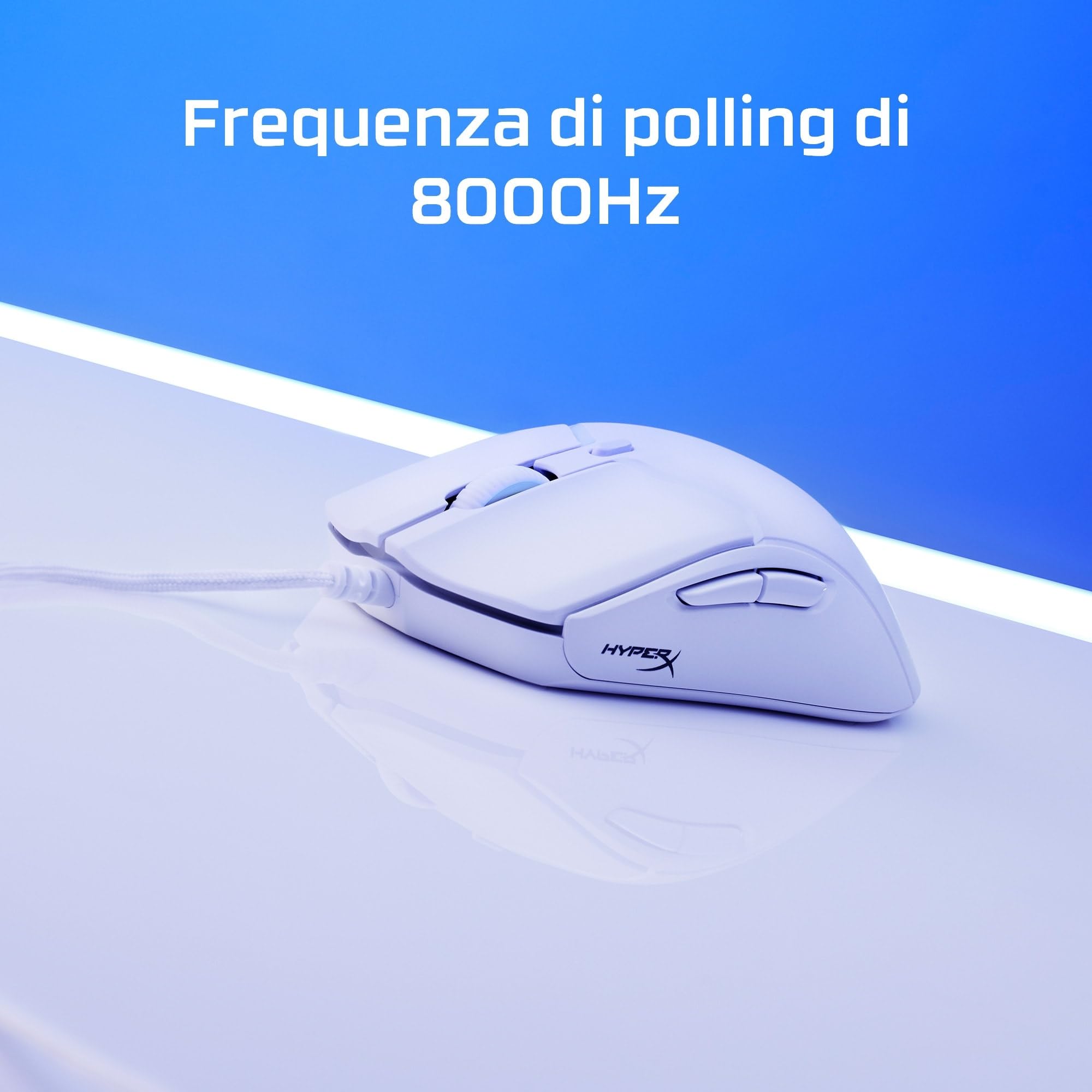 HyperX Pulsefire Haste 2, Mouse Gaming Cablato, Illuminazione RGB, 6 Tasti Programmabili, 26000 DPI, Resistenza fino a 100 Milioni di Clic, Cavo HyperFlex 2,Compatibile con Diverse Piattaforme, Bianco