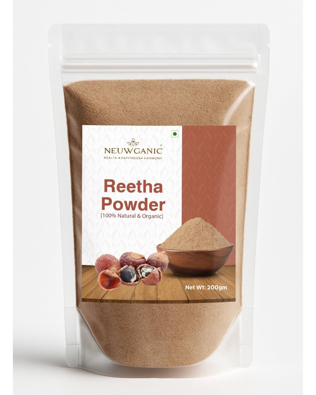 Neuwganic - Reetha Powder for Hair & Skin - Pure & Natural Soapnut - Promotes Hair Growth, Healthy Scalp & Gentle Skin Cleansing - Ayurvedic Herbal Beauty Care - 200g