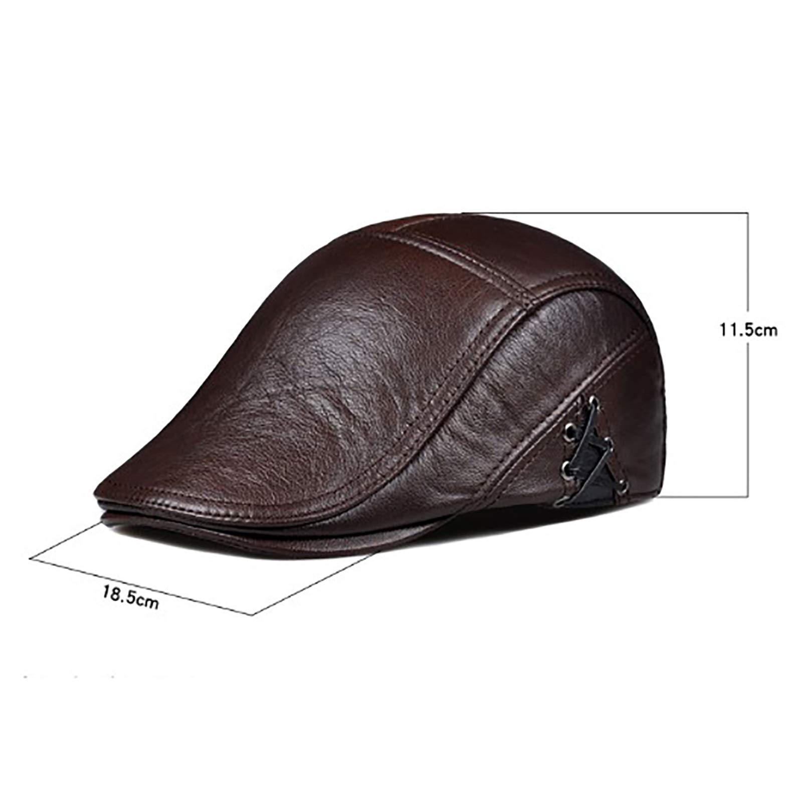 G&F Anziani Pelle Vera Berretto Pelle Bovina Cappello Piatto Tenere Caldo Inverno Moda 55-60 Cm (Color : Black, Size : L)
