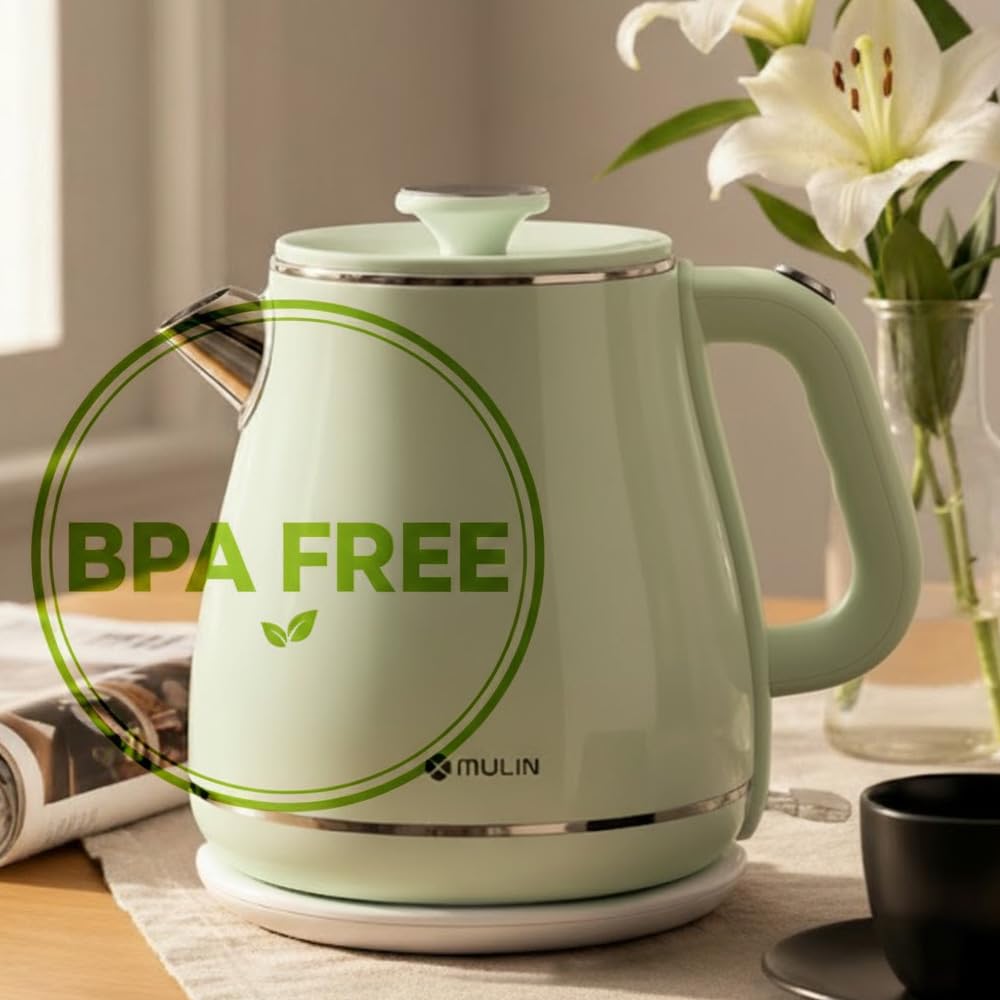 MULIN Bollitore Vintage, Bollitore Elettrico con Base a 360°, Capacità 1.8 L,2200W,ebollizione rapida, Spegnimento Automatico, Acciaio Inossidabile