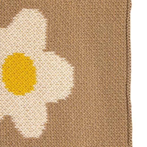 Image of Creative Co-Op Cotton Knit Baby Blanket with Printed Flowers, Brown and White