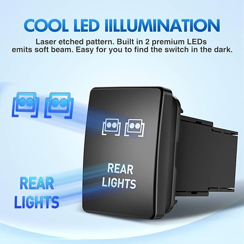 Miniatura 4 de Nilight Interruptor de botón de presión para luces traseras 12V ENCENDIDO Apagado con kit de cable conector 1.28" x 0.87" Reemplazo para Toyota