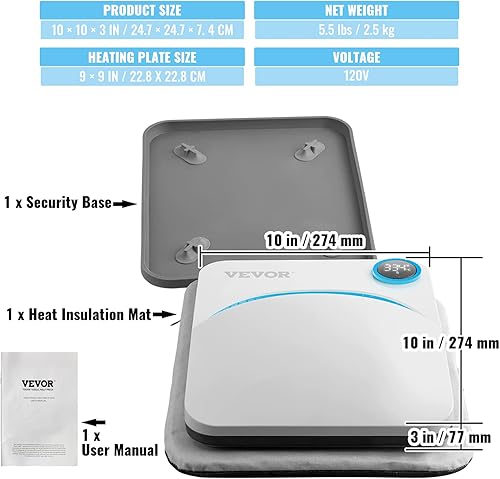 Miniatura 7 de VEVOR Máquina de prensa de calor, 9 x 9 pulgadas, impresora de camisa portátil, multifuncional, transferencia de sublimación, prensa de calor