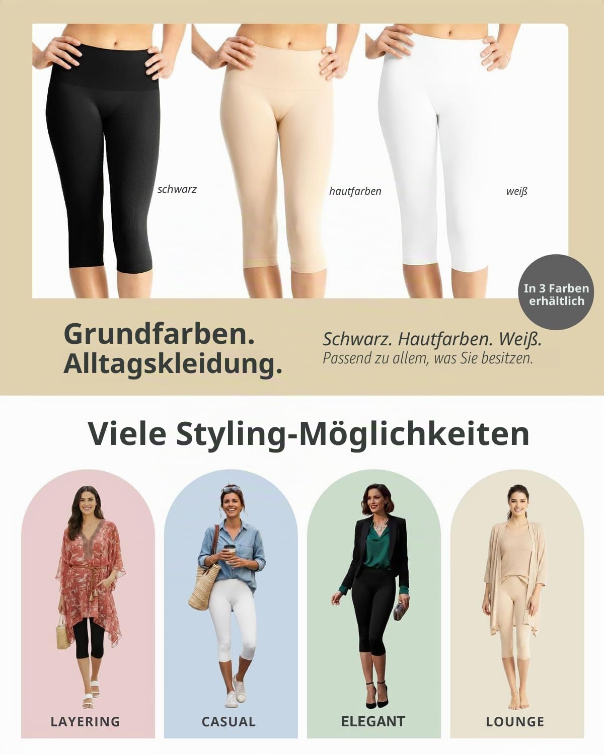 SlimMe Shapewear Leggings, hohe Taille, Bauchkontrolle, Capri-Shapewear, bequeme knielange Body Shaper, S bis Q2