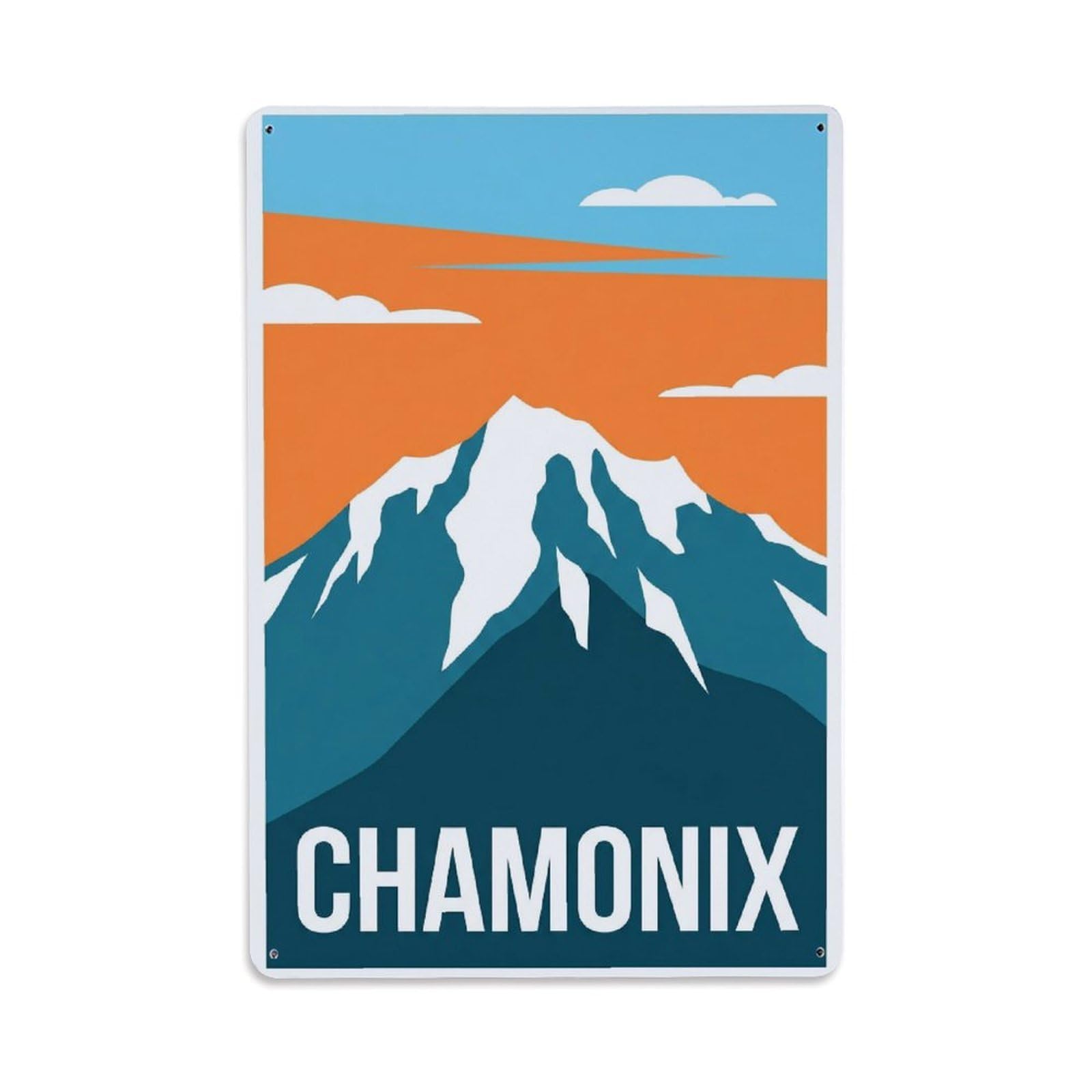 Olhnbad Style Alpine Chamonix France Minimalist Mountain Travel Metal Tin Sign