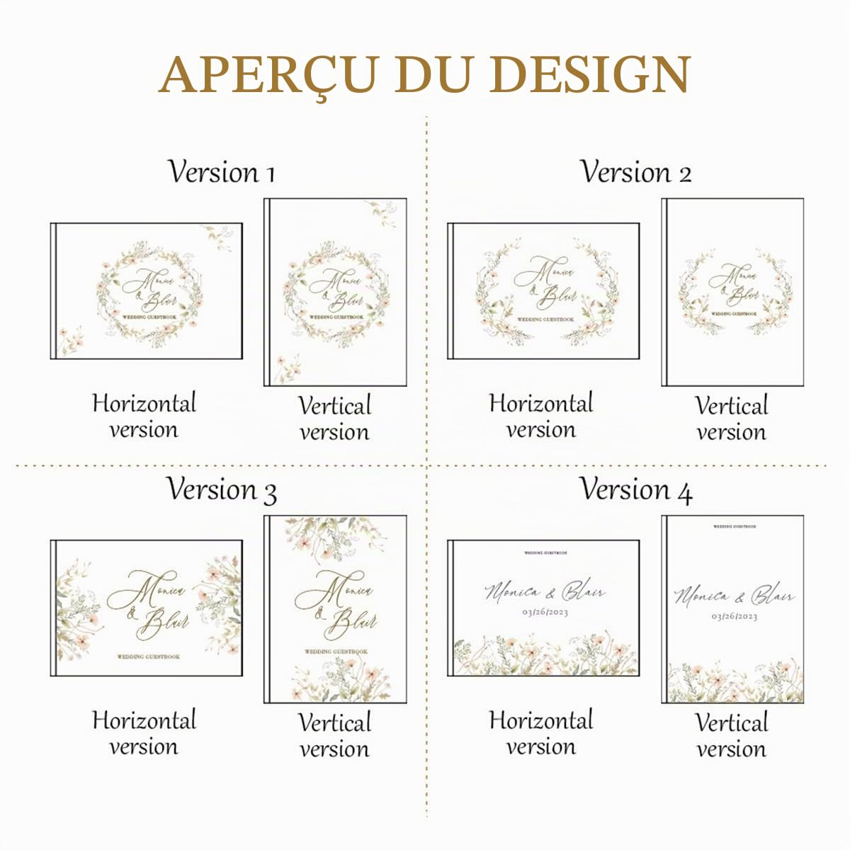 Grand livre d'or de mariage personnalisé A4 avec couronne florale, couverture rigide, scrapbooking de mariage personnalisé – Livre d'or personnalisé for couple – Cadeau de fiançailles, motif cœur d'am