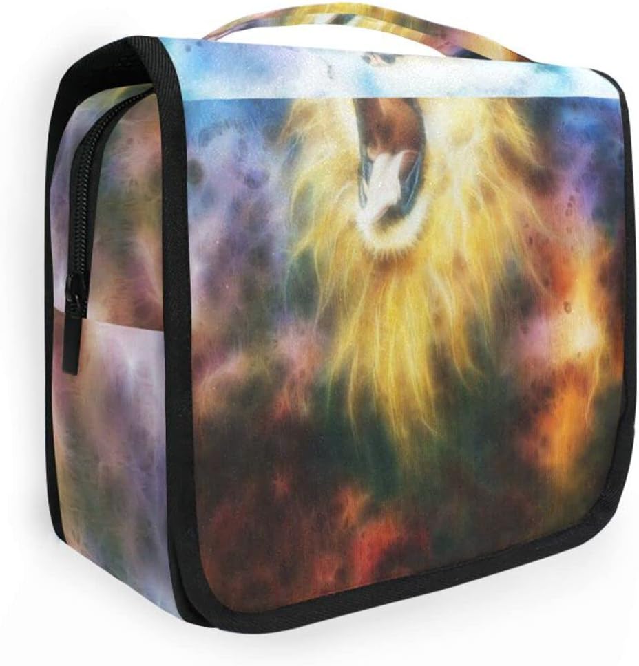 Portable Hanging Lion Feactal in Coolor Space Toiletry Bag,Travel Cosmetic Bag Makeup Case Organizer for Women Girl