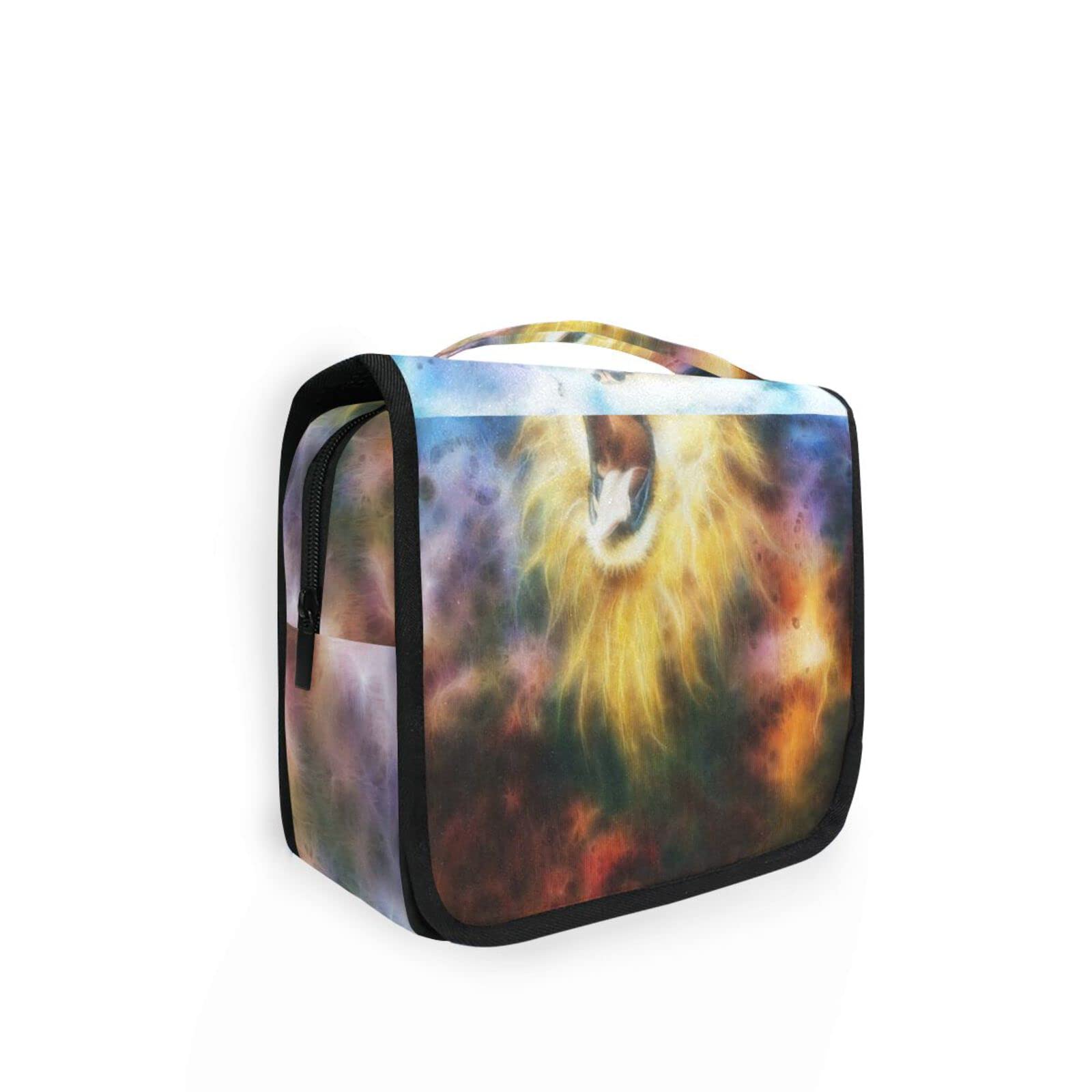 Portable Hanging Lion Feactal in Coolor Space Toiletry Bag,Travel Cosmetic Bag Makeup Case Organizer for Women Girl
