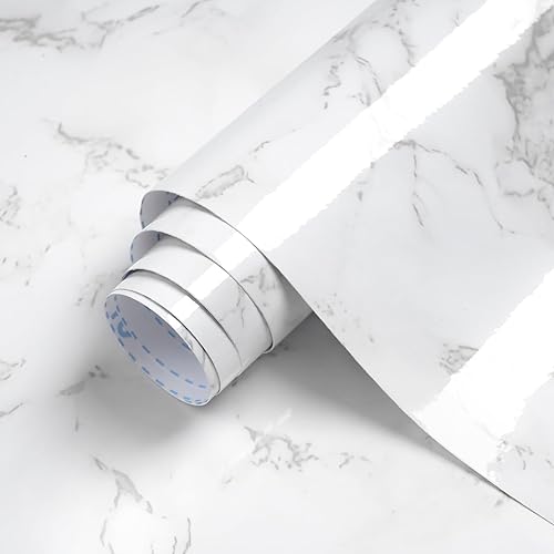 Dimoon Papel tapiz de mármol de 11.8 x 78.7 pulgadas, papel adhesivo de granito blanco para encimeras, impermeable, cocina, nuevos materiales