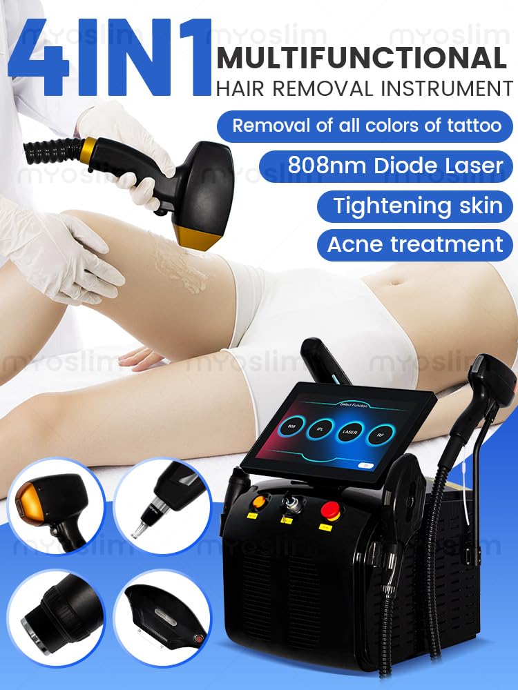 Professionelles 4 in 1 Haarentfernungsgerät | 808nm Diodenlaser Kosmetikgerät mit IPL RF, professionelles Hautpflege- und Straffungsgerät