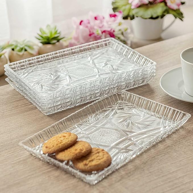 Image of PrimeWorld Plate Set of 2 pcs | Love Shape Bead Rim Decorative 12 inch Crystal Clear Glass Plates | Elegant Serving Plate for Dry Fruits, Sweets, Dinner Parties & Wedding Tableware