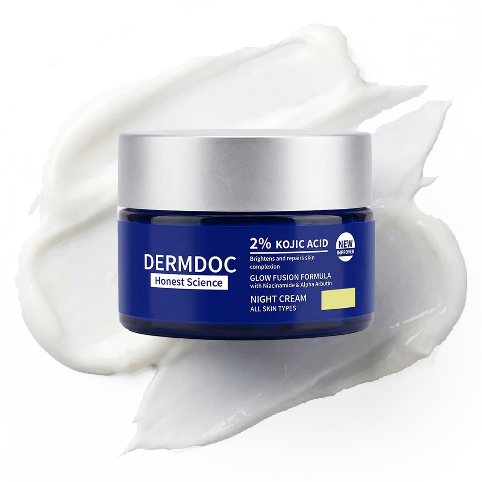 DERMDOC 2% Kojic Acid Glow Fusion Formula Night Cream, 80gm | Niacinamide & Alpha Arbutin | Skin Brightening Face Cream | Reduces Dark Spots & Pigmentation | Even & Glowing Skin
