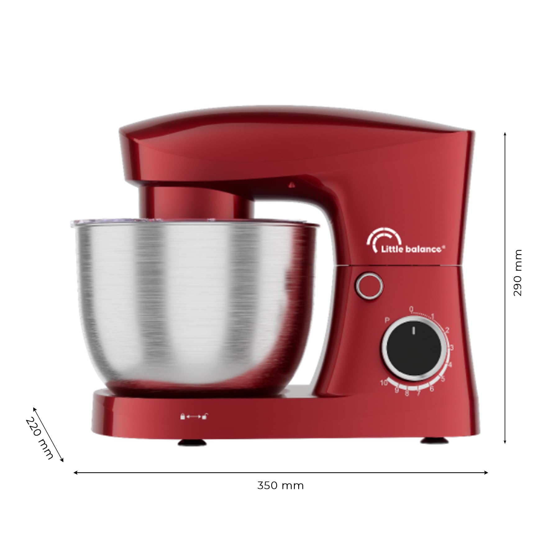 LITTLE BALANCE 3060 Easy Pâtisserie 2, Robot Pâtissier, Bol inox 5 l, 10 vitesses, Fonction Pulse, Tête inclinable, Avec Crochet, Fouet et Batteur pour mélanger, fouetter, pétrir, 1500 W, Piment