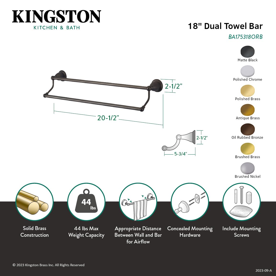 Kingston Brass BA175318ORB Heritage 45,7 cm portasciugamani doppio, olio strofinato bronzo
