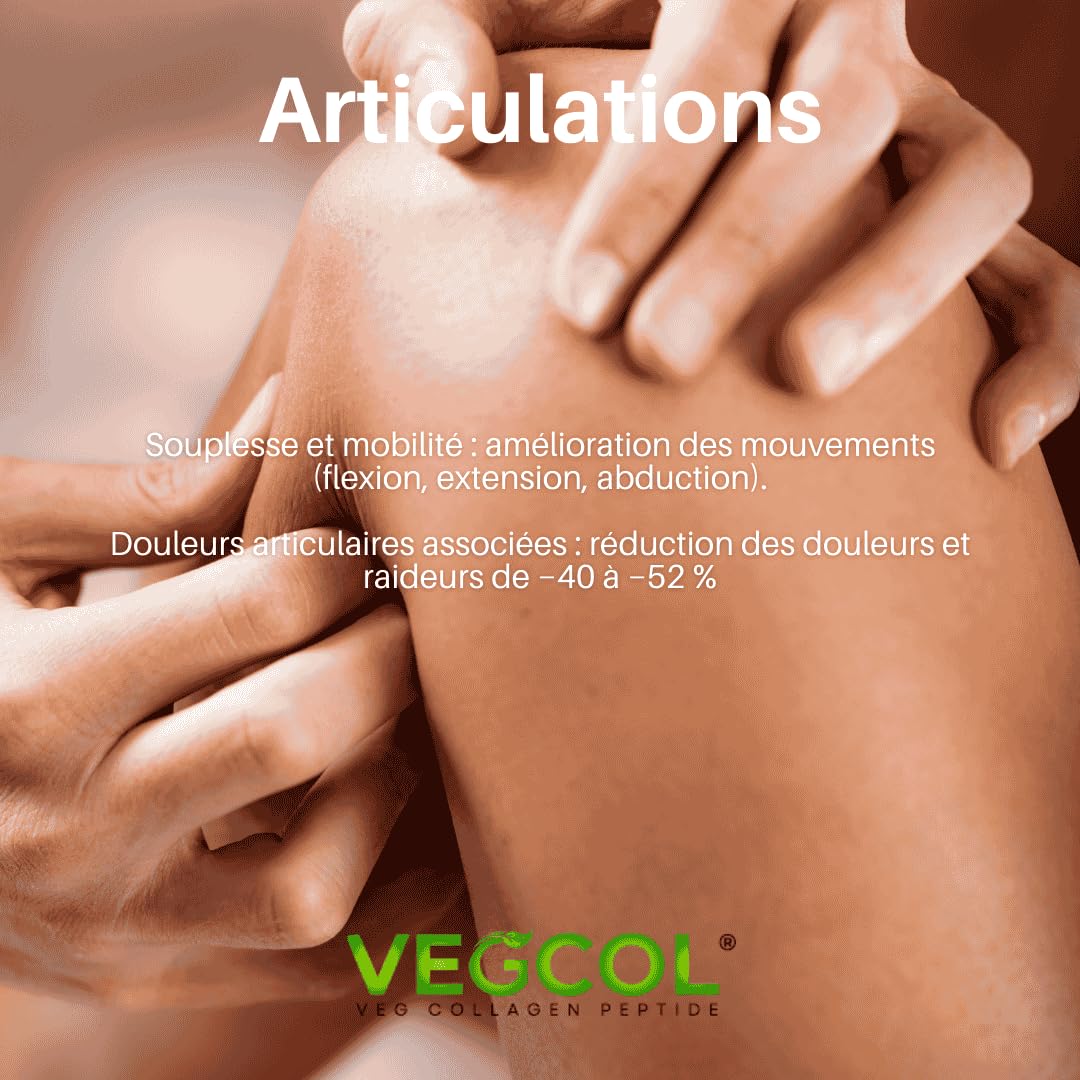 Colágeno vegano VEGCOL®, una alternativa al colágeno marino, para una piel hidratada, un cabello sedoso y articulaciones fuertes. Tratamiento de 50 días, 125 gramos, colágeno hidrolizado tipos 1 y 3