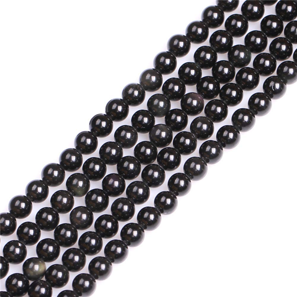 GEM-Inside Natural 6mm Black Obsidian Round Gemstone Semi Precious Loose Beads for Jewellery Making 15''
