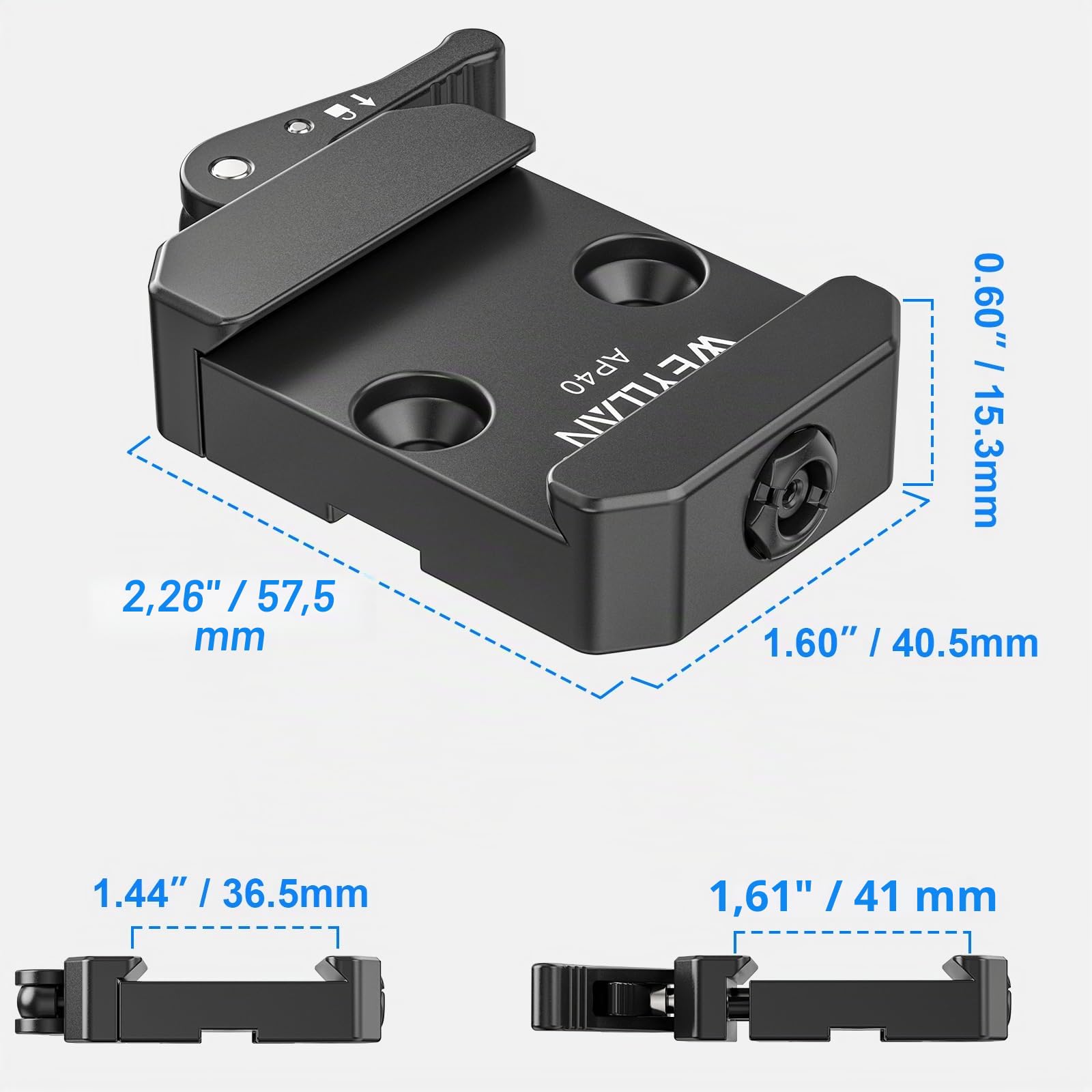 WEYLLAN AP40 picatinny to arca adapter con leva di rilascio, con un adattatore a testa sferica e una slitta picatinny standard a 3 fessure, per teste a sfera treppiedi