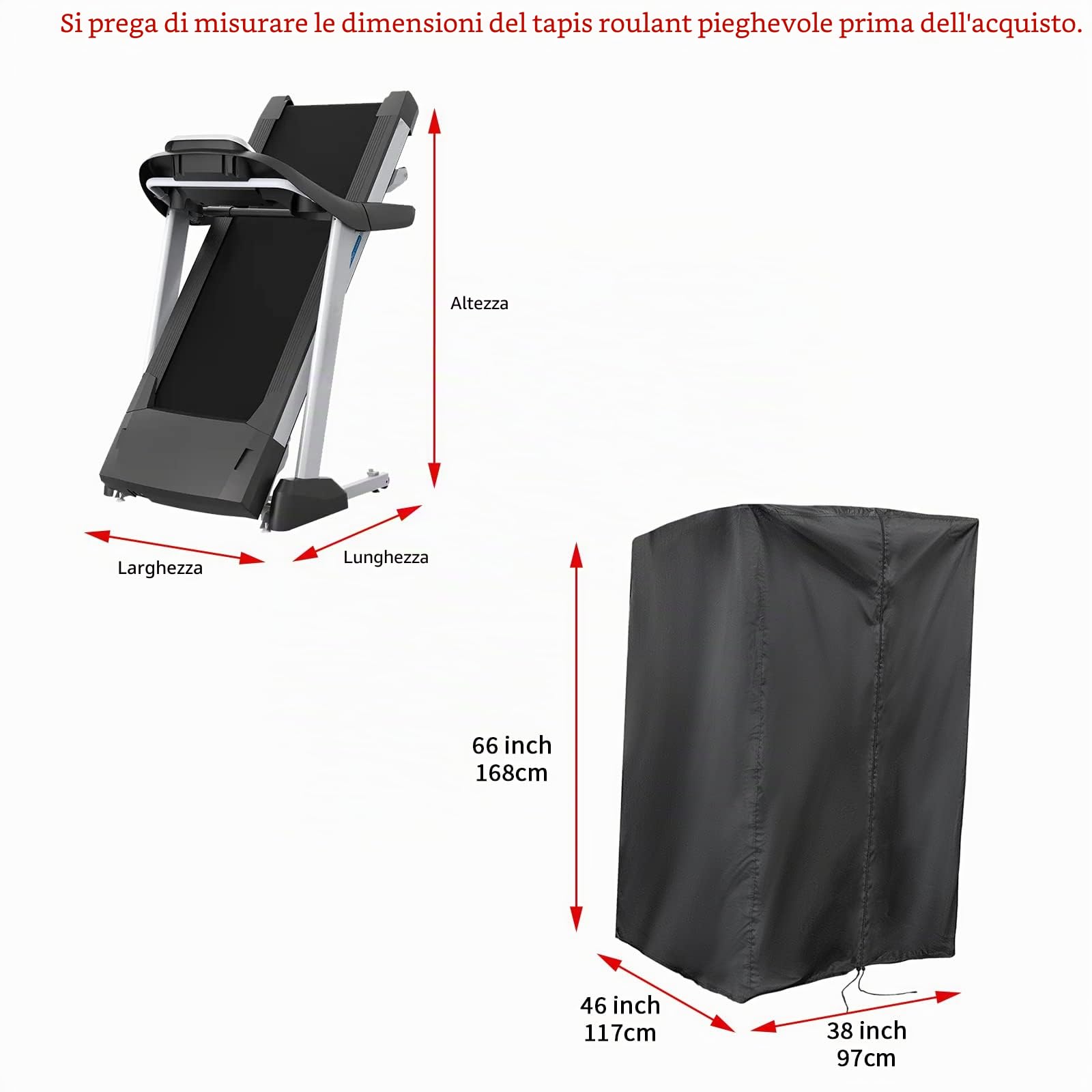 Copertura per tapis roulant impermeabile pieghevole tapis roulant copertura per casa running macchina all'aperto tapis roulant antipolvere - 117 x 97 x 168 cm (nero)