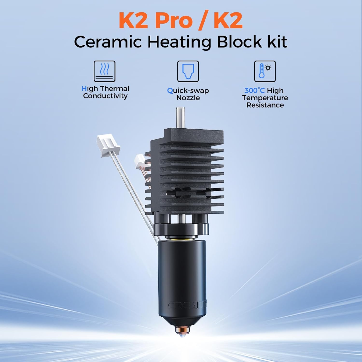 Creality K2/K2 Pro Ceramic Heating Block Kit 3D Printer Accessories:High Thermal Conductivity Hotend 300℃ High Temp Resistant Quick-Swap 0.4mm Nozzle,for Creality K2 & K2 Pro 3D Printer
