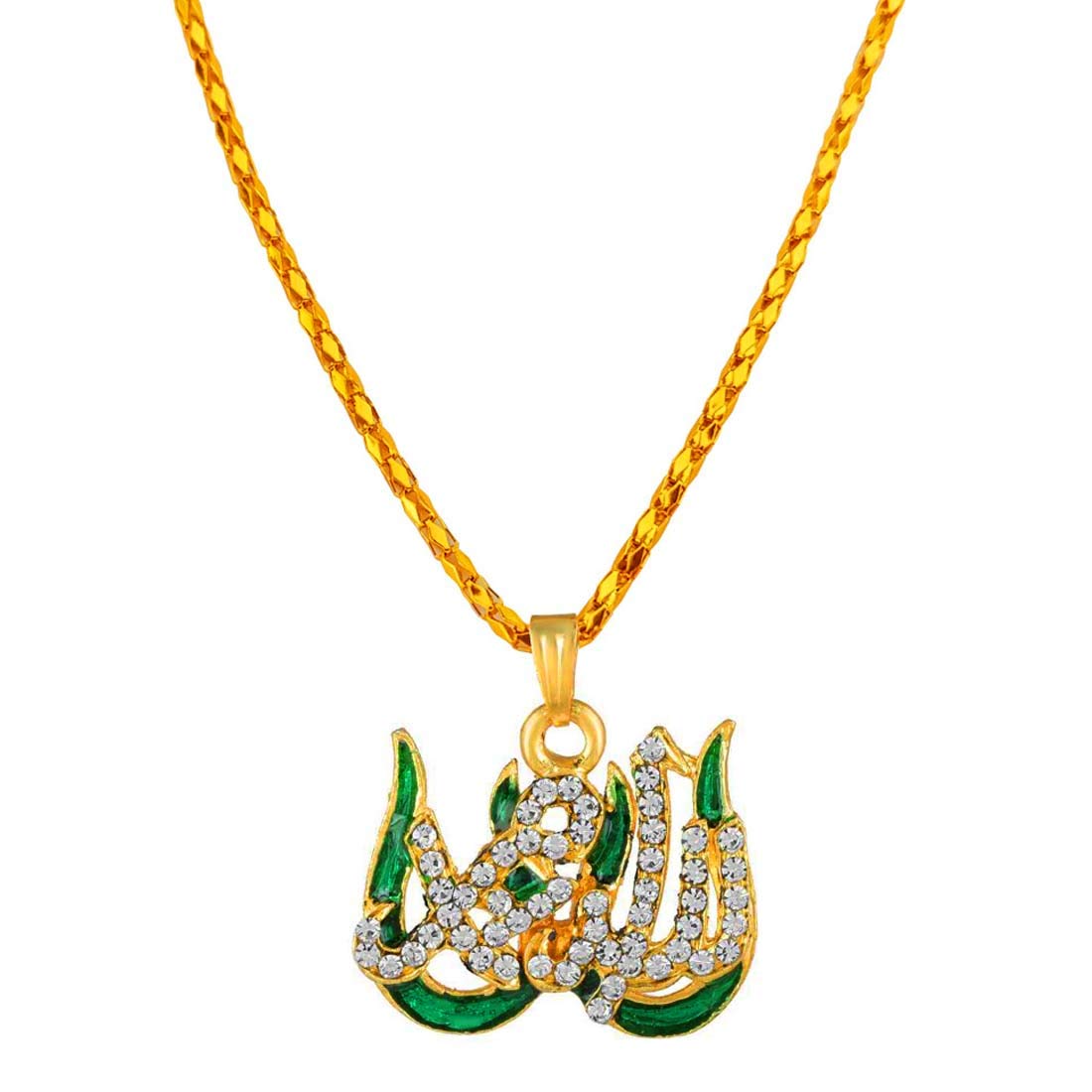 Sullery Religious Ramjan Eid Gift Cubic Zirconium Islamic Allah Symbol Locket with Chain Gold and Green Brass Necklace Chain for Men and Women (B08R1VFJLV) Amazon Price History, Amazon Price Tracker
