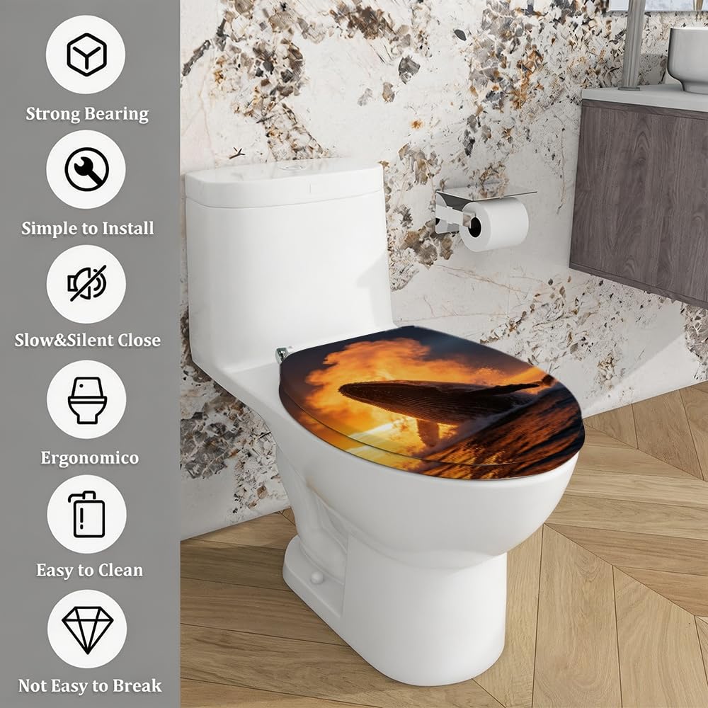 Sedile WC a forma di orca, design a balena, per uso standard in bagno.