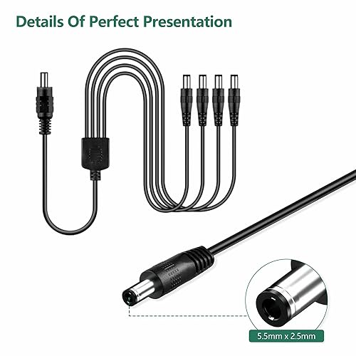 Miniatura 4 de Cable divisor de alimentación de CC de 1 a 4 machos de 1 a 4 machos de 1 a 4 vías, salida de alimentación de CC de 1 a 4 vías, cable adaptador en Y