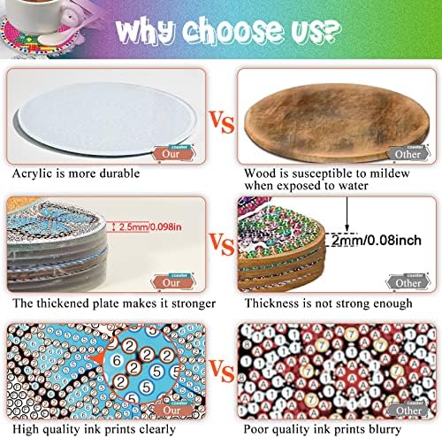 9 Pcs Diamond Art Coasters - DIY Mandala Diamond Painting Round Cup Coasters Kits Accessories with Holder for Beginners, Kids & Adults