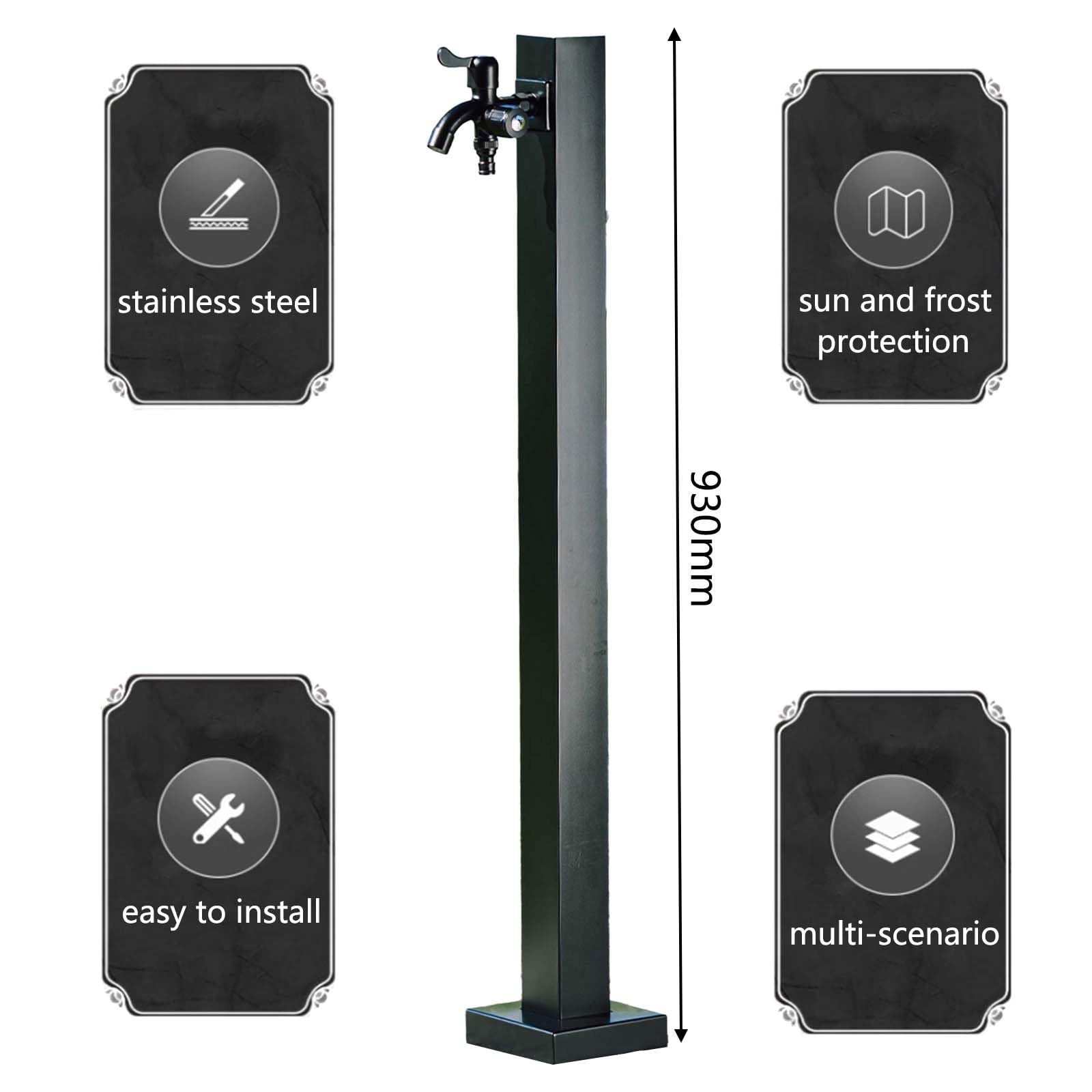 Grifo de acero inoxidable para exteriores con doble salida, anticongelante y protección solar para uso en jardín