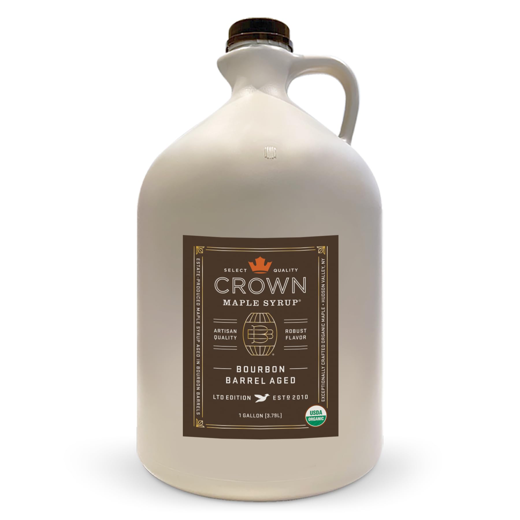 Crown Maple Bourbon Barrel Aged Organic Maple Syrup, 128 Fl Oz, Pancakes, Flavor Cocktails, Marinades and Sauces
