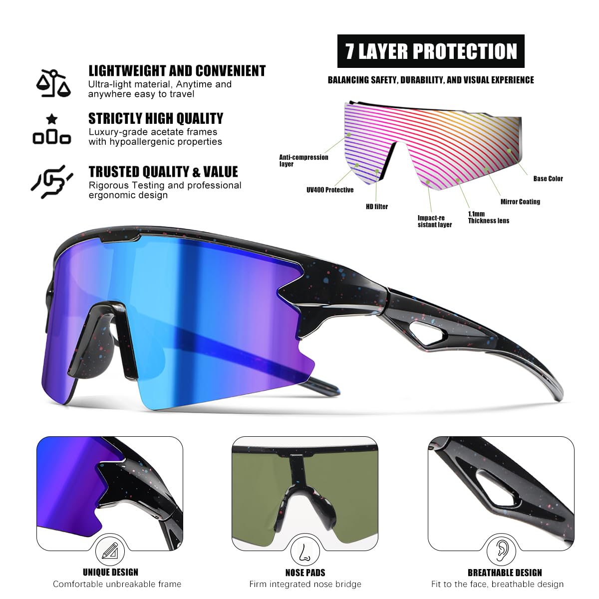Baseball-Sonnenbrille für Jungen, Mädchen, Kinder, Sport-Sonnenbrille, Softball, Radfahren, UV400-Schutz, Alter 3–14 Jahre