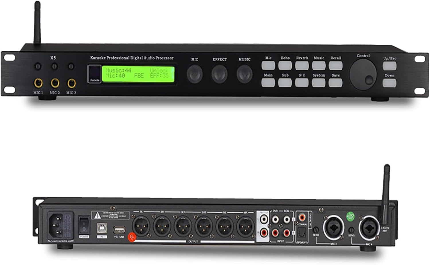 Myftnp Professional Digital Audio Processor, Karaoke Audio Processor, Dsp Digital Reverberation, Anti-Howling, Support 5.1 Channel Output, 3 Microphone Channel, For Speaker, Home Theater